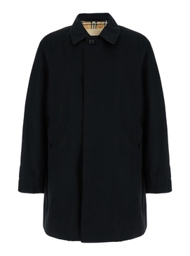 Black Single-breasted Trench Coat With Concealed Closure In Gabardine Man