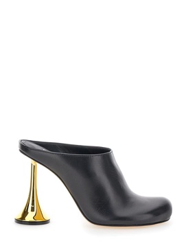 'orchestra' Black Mules With Sculpted Heel In Smooth Leather Woman