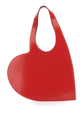 'heart' Mini Red Tote Bag With Logo Print In Glossy Leather Woman