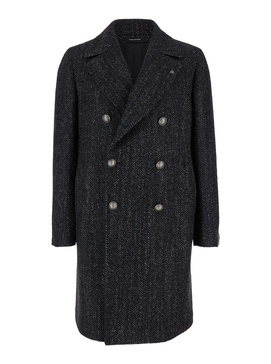 'arden' Dakr Grey Double Breasted Coat With Buttons In Wool Blend Woman