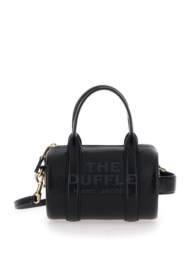 'the Mini Duffle' Black Handbag With Engraved Logo In Hammered Leather Woman