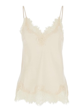 'coco' White Camie Top With Tonal Lace Trim In Silk Woman