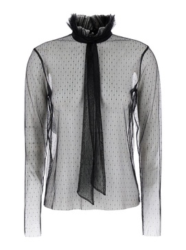 Black Shirt with Thin Scarf and Polka-Dots in Organza Woman