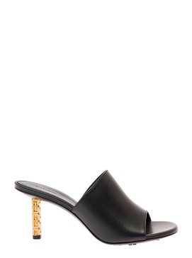 Black Mule With Gold 'g' Cube-shaped Heel And Branded Outer Sole In Leather Woman