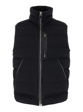 Black Sleeveless Down Jacket With Zip Closure In Nylon Man