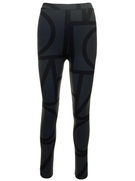 Black Leggings With All-over Monogram Print In Tech Fabric Woman