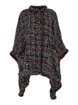 Multicolor Cape With Front Button Closure In Tweed Woman