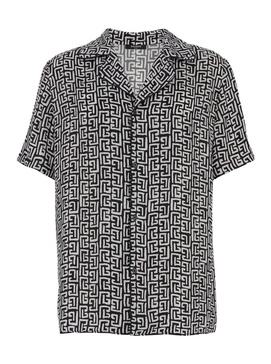 Black And White Bowling Shirt With All-over Monogram In Cupro Man