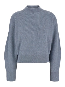 Blue Crewneck Sweater With Monil Detail In Cashmere Woman