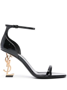 'opyum' Black Sandals With Ysl Heel In Patent Leather Woman