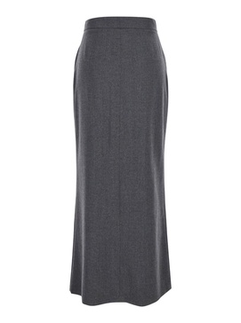 'indo' Grey Long Skirt With Front Slit In Wool Blend Woman