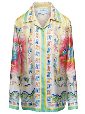 Multicolor Shirt With Cuban Collar And All-over Graphic Print In Silk Woman