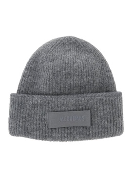 Grey 'Le Bonnet Gros Grain' with Logo Patch on the Brim in Cashmere and Wool Man