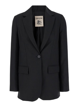 Black Single-breasted Jacket With Notched Revers In Wool Blend Woman