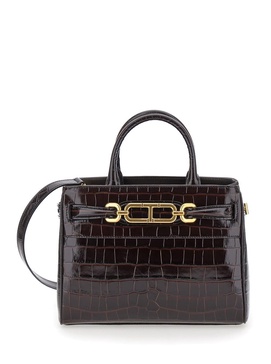 Brown Handbag With T Detail In Croco Printed Leather Woman