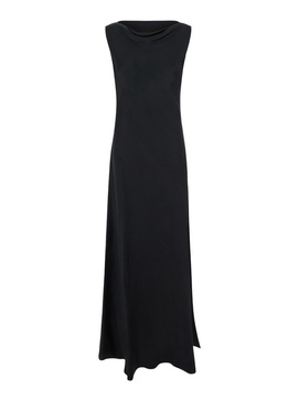 'Montereal' Black Long Dress With Draped Neck In Satin Woman in Black