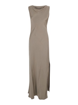 'Montereal' Grey Long Dress With Draped Neck In Satin Woman in Grey