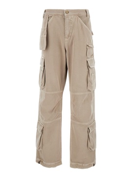 Beige Cargo Pants With Logo Patch In Cotton Man