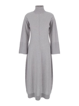 'Diomede' Long Grey Dress With High Neck In Wool Blend Woman in Grey