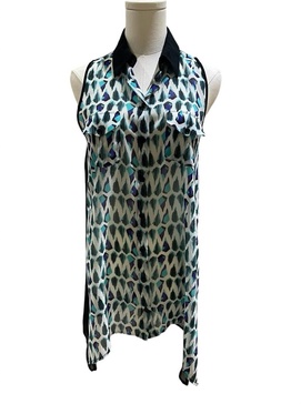 chiffon printed sleeveless high low tunic blouse in multicolor