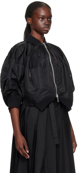 Black Puff Sleeve Bomber Jacket