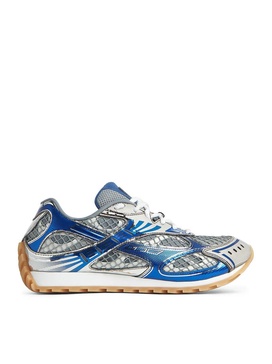 Orbit metallic-panel net-covered low-top trainers