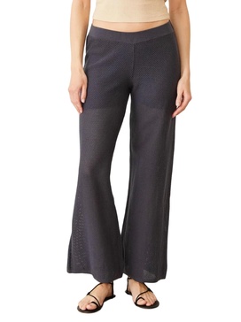 women's cotton mesh wide leg pant in faded black