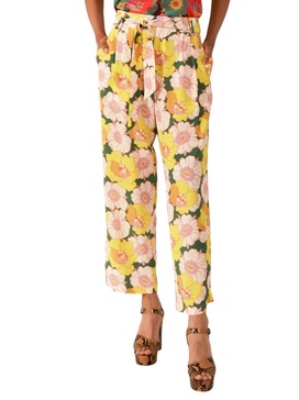 colette citrus blossom silk pant in green citrus