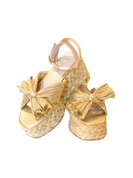 women's gaby pleated bow braided espadrille in gold