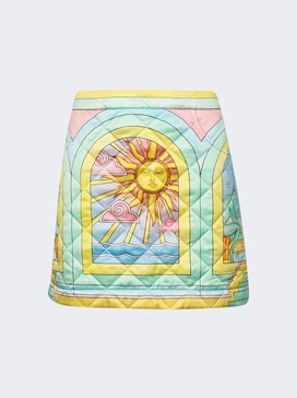 art deco quilted curved hem mini skirt