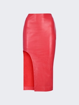 Midi Slit Leather Skirt Red