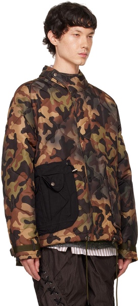 Green Multi-Pocket Camouflage Quilted Jacket