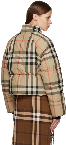 Beige Vintage Check Down Jacket