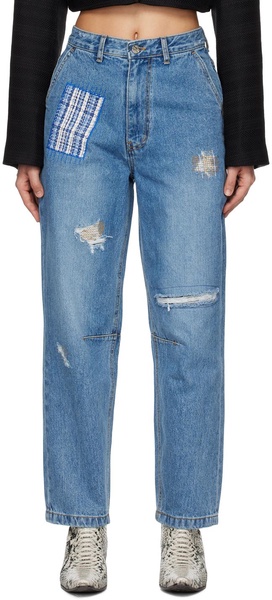 Blue Embroidered Jeans