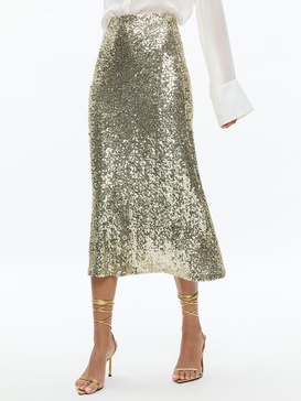 MAEVE SEQUIN KICK FLARE SLIP SKIRT