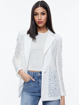 JUDITH SHEER LACE SHAWL COLLAR BLAZER