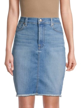 7 For All Mankind Women's Pencil Frayed Hem Denim Ibiza Skirt