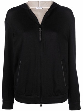 Brunello Cucinelli Hoodie Sweater With Shiny Detailed Zip