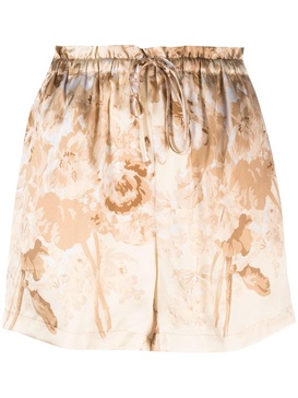 Gold Hawk Printed Drawstring Silk Shorts