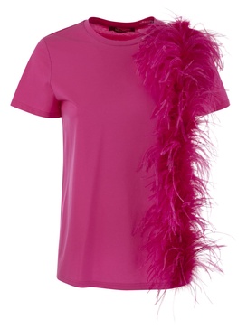 Max Mara Studio Lappole Jersey T Shirt With Feathers