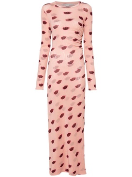 lips-print mesh maxi dress