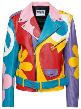 Moschino Jeans Multicolor Sheepskin Biker Jacket