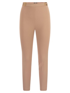 Elisabetta Franchi Straight Crepe Trousers With Logo Plaques