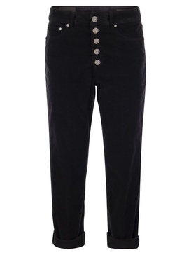 Dondup Koons Multi Striped Velvet Trousers With Jewelled Buttons