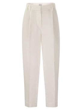 Brunello Cucinelli Slouchy Trousers In Viscose And Linen Fluid Twill With Moniline