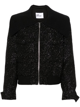 Self Portrait Black Tinsel Boucle Bomber Jacket