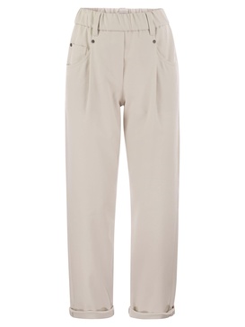 Brunello Cucinelli Baggy Trousers In Stretch Cotton Cover Up With Shiny Bartack