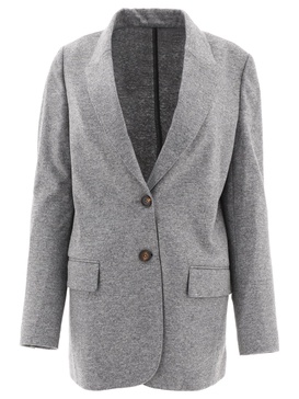 Brunello Cucinelli Cashmere Jersey Deconstructed Blazer With Monili