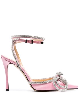 Mach & Mach Double Bow Crystal Embellished Satin Slingback Pumps