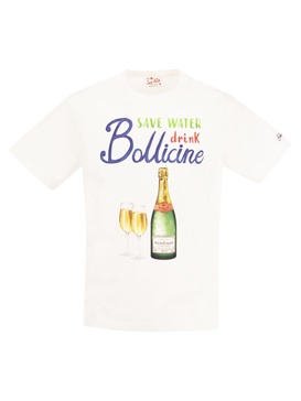 Mc2 Saint Barth Cotton T Shirt With Drink Bollicine Print